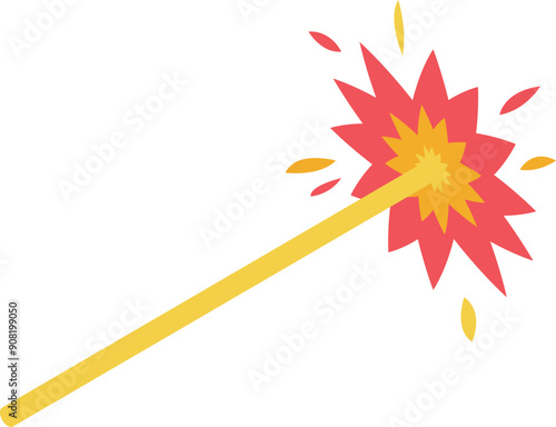 Burning bengal light is creating red sparkles at its end