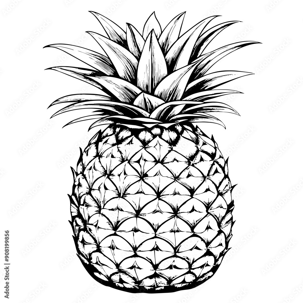 Obraz premium Pineapple Illustration, Black and White, Tropical Fruit Concept