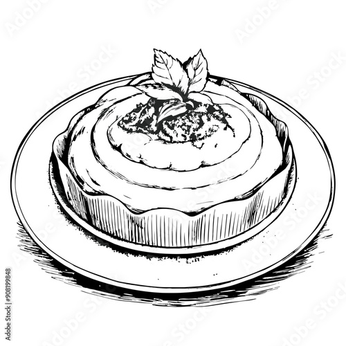 Polenta Illustration, Black and White, Italian Cuisine Concept