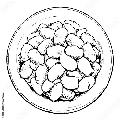 Gnocchi Illustration, Black and White, Italian Cuisine Concept