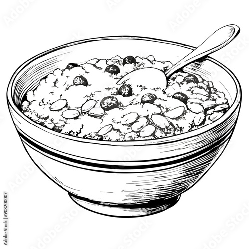 Granola Illustration, Black and White, Breakfast Concept