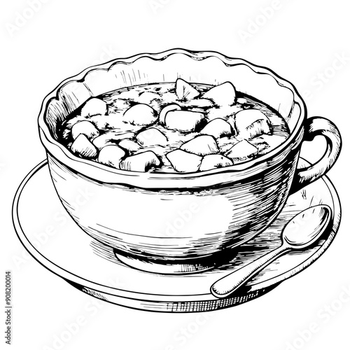 Goulash Illustration, Black and White, Stew Concept