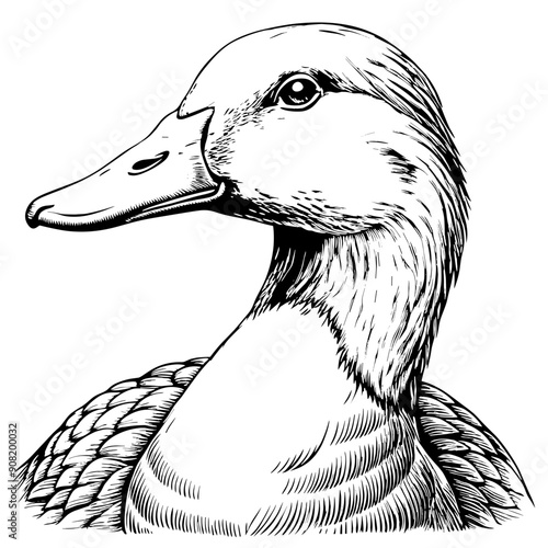 Duck Illustration, Black and White, Poultry Concept