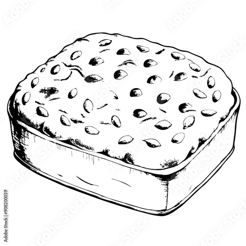 Focaccia Illustration, Black and White, Italian Bread Concept