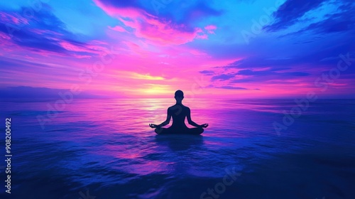 Wallpaper Mural Silhouette of a Woman Meditating at Sunset Torontodigital.ca