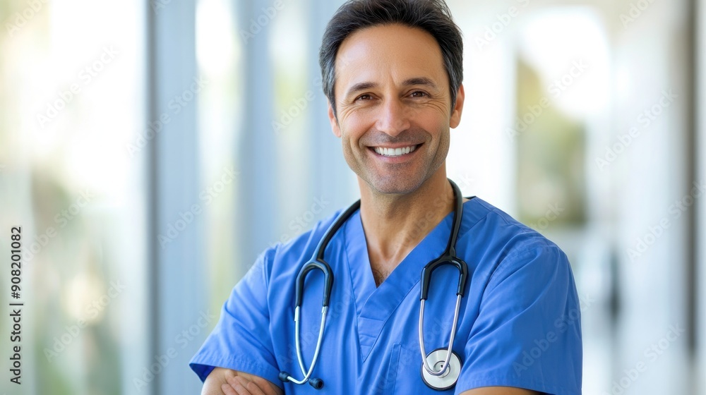 Smiling Doctor in Blue Scrubs Smiling Doctor in Blue Scrubs