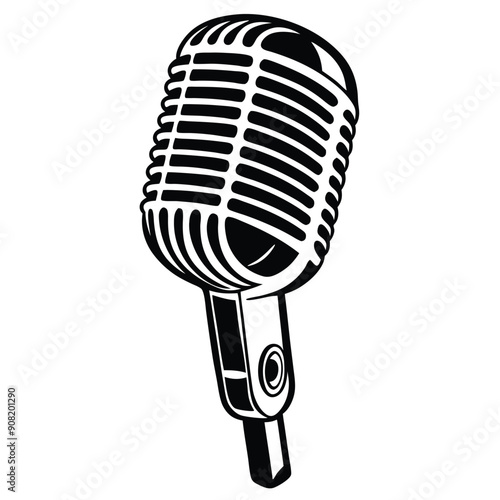 old microphone vector silhouette, isolated on a white background 