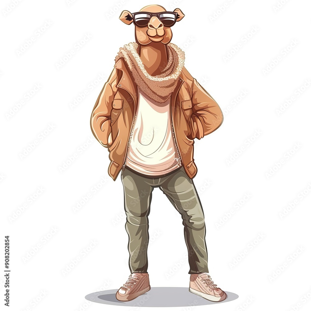 Fototapeta premium Camel Smart Casual animal fashion cartoon isolated whitebackground 16:9
