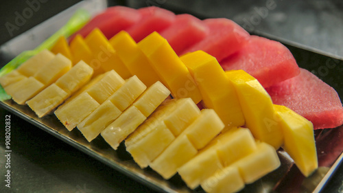 fruits plate pineapple mango watermelon cuts restaurant menu