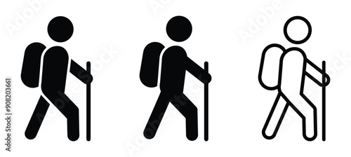 Hiking and trekking vector icons. Hiking vector signs isolated on white background