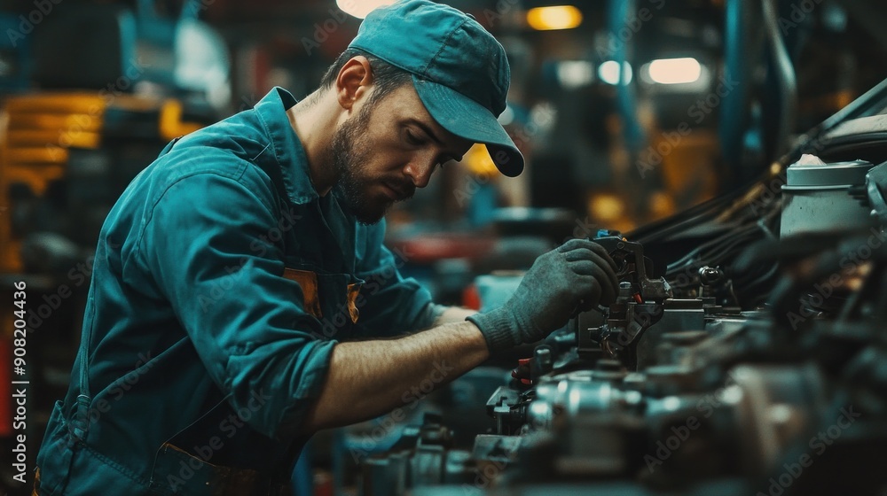 Mechanic Working on Engine Mechanic Working on Engine