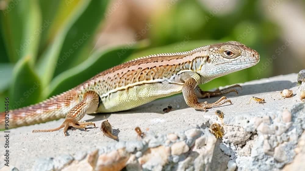 The lizard cautiously examines the world around it The lizard cautiously examines the world around it