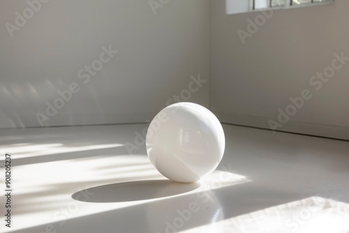 White Sphere Casting a Shadow on a White Surface photo