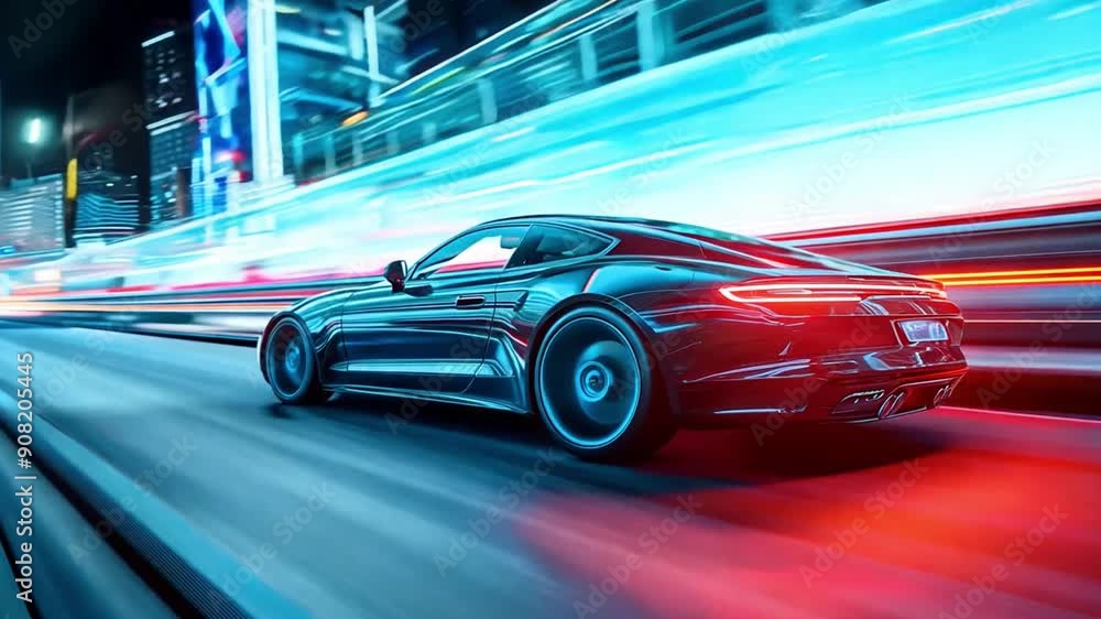 Animated background with sports car racing through the city at night Animated background with sports car racing through the city at night