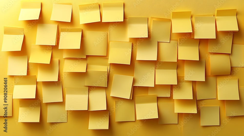 Yellow sticky notes of various sizes and orientations on a bright yellow background. Yellow sticky notes of various sizes and orientations on a bright yellow background.
