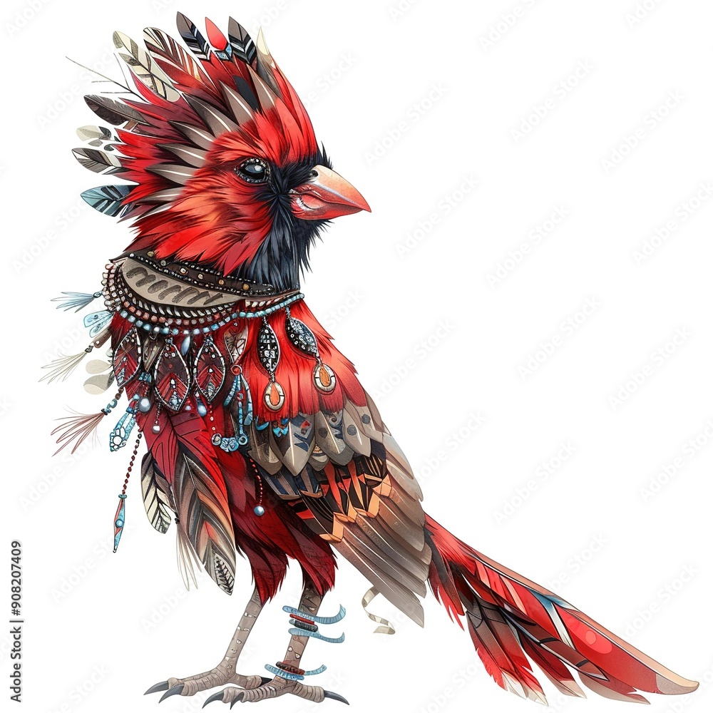 Fototapeta Cardinal Ethnic Fusion animal fashion cartoon isolated whitebackground 16:9