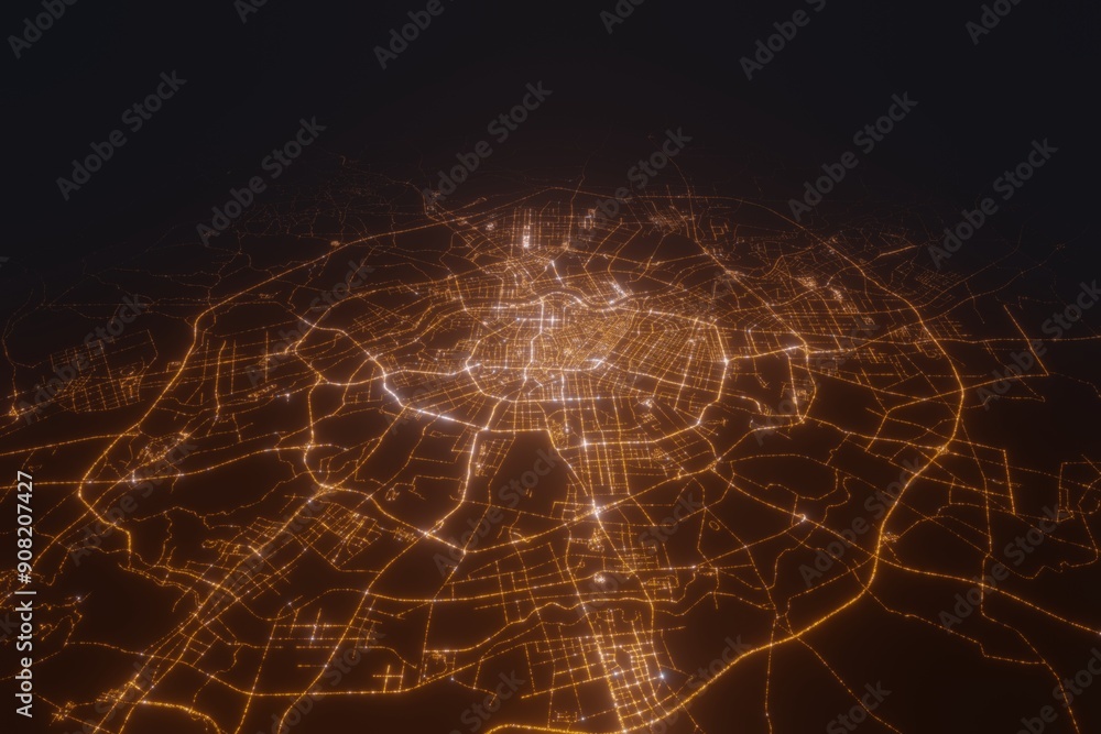 Aerial view on Shenyan (China) from north. Top view on modern city at night from satellite Aerial view on Shenyan (China) from north. Top view on modern city at night from satellite
