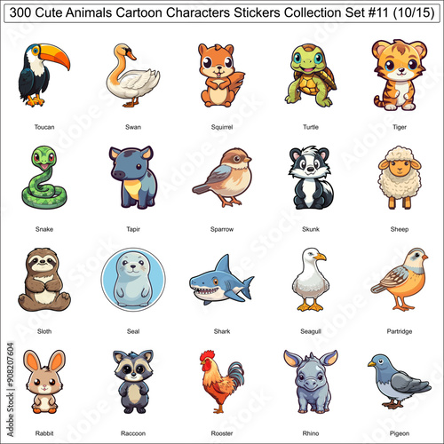 Cute Animals Cartoon Character Stickers Bundle Collection Set of 300 Animal Stickers Part 10