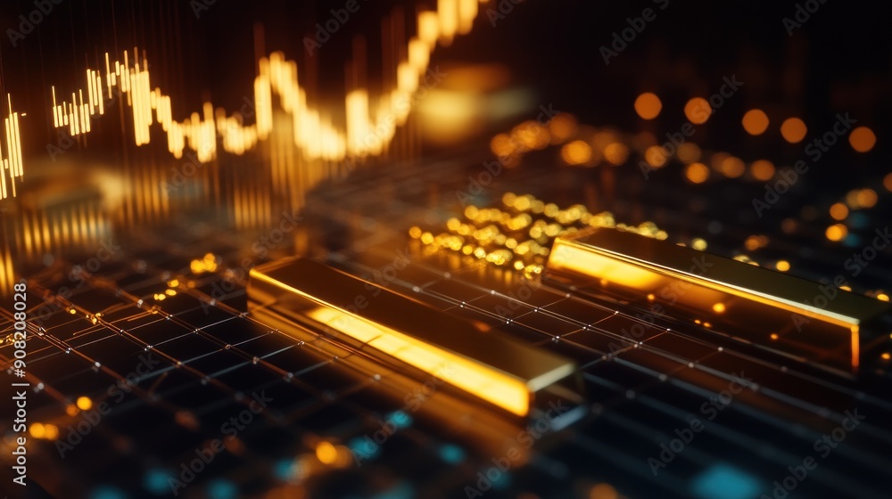 Obraz premium Gold Bars and Financial Chart
