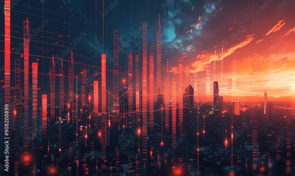 Futuristic Cityscape with Red Sunset Futuristic Cityscape with Red Sunset