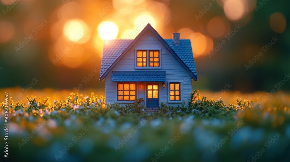 A close-up view of a miniature house with glowing windows, set against a bokeh-filled, warm sunset background.
A close-up view of a miniature house with glowing windows, set against a bokeh-filled, warm sunset background.
