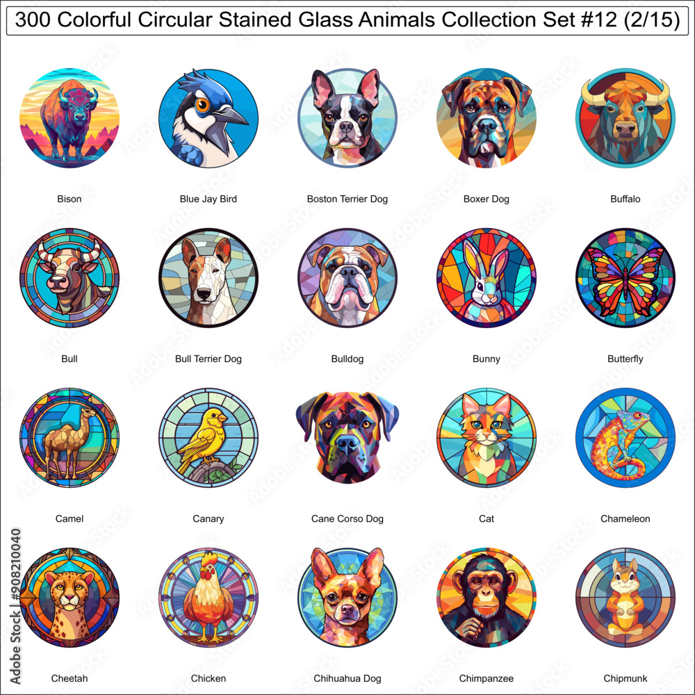 Colorful Circular Stained Glass Animals Bundle Collection Set of 300 Animal Stickers Part 2 Colorful Circular Stained Glass Animals Bundle Collection Set of 300 Animal Stickers Part 2