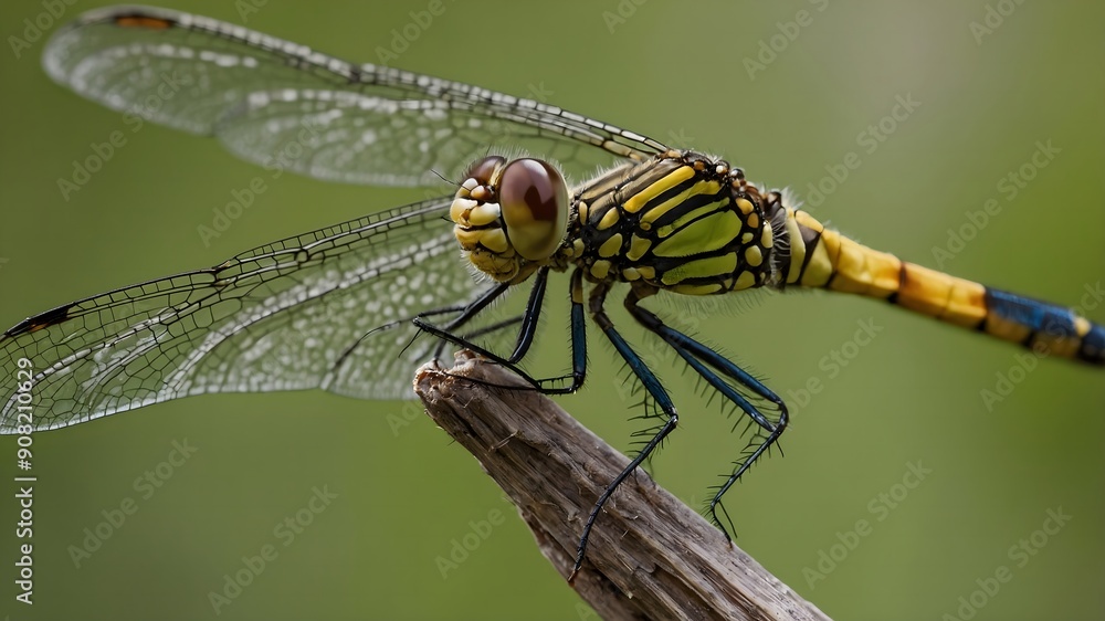 Elegant dragonfly with colorful wings in focus Elegant dragonfly with colorful wings in focus