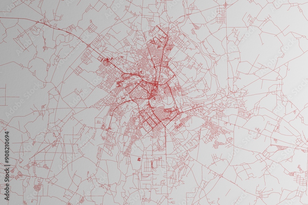 Map of the streets of Mogilev (Belarus) made with red lines on white paper. 3d render, illustration Map of the streets of Mogilev (Belarus) made with red lines on white paper. 3d render, illustration