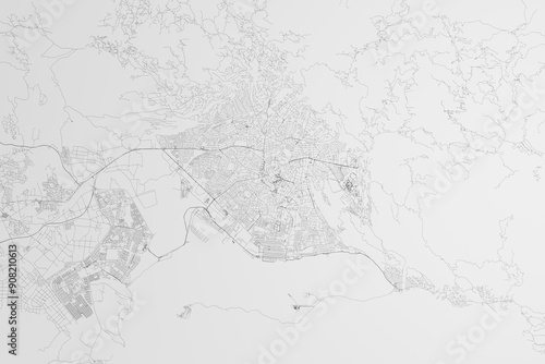 Map of the streets of Kingston (Jamaica) on white background. 3d render, illustration