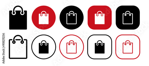 Shopping bag icon set. Solid and outline icons vector collection.