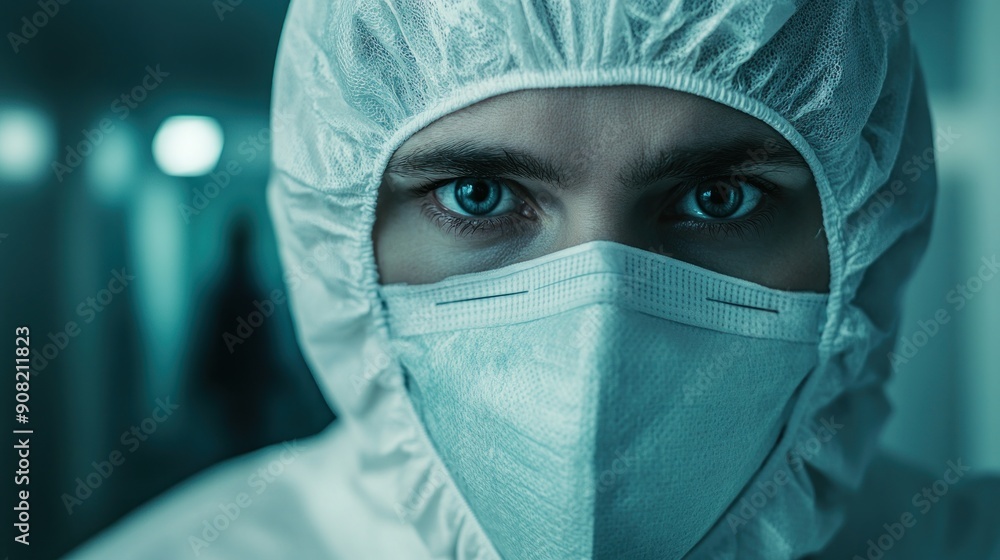 Close-up Portrait of a Person Wearing a Protective Suit and Mask Close-up Portrait of a Person Wearing a Protective Suit and Mask