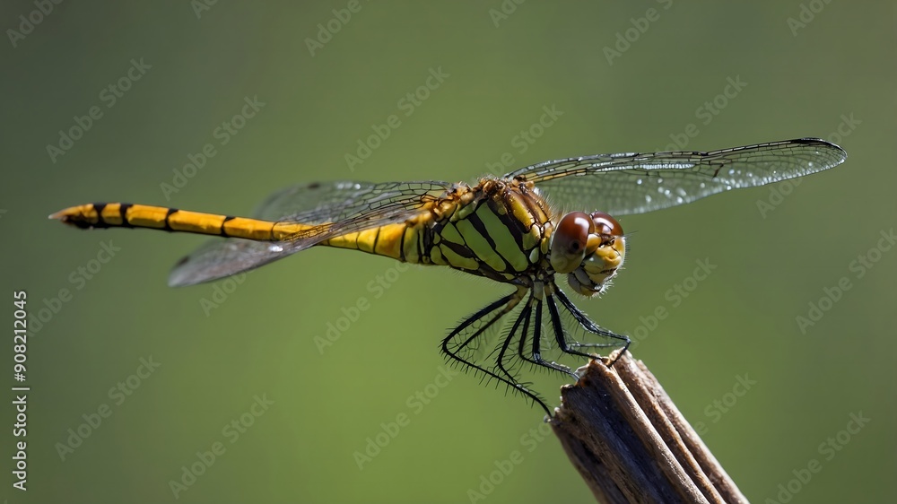 Dragonfly with translucent wings in the morning light Dragonfly with translucent wings in the morning light