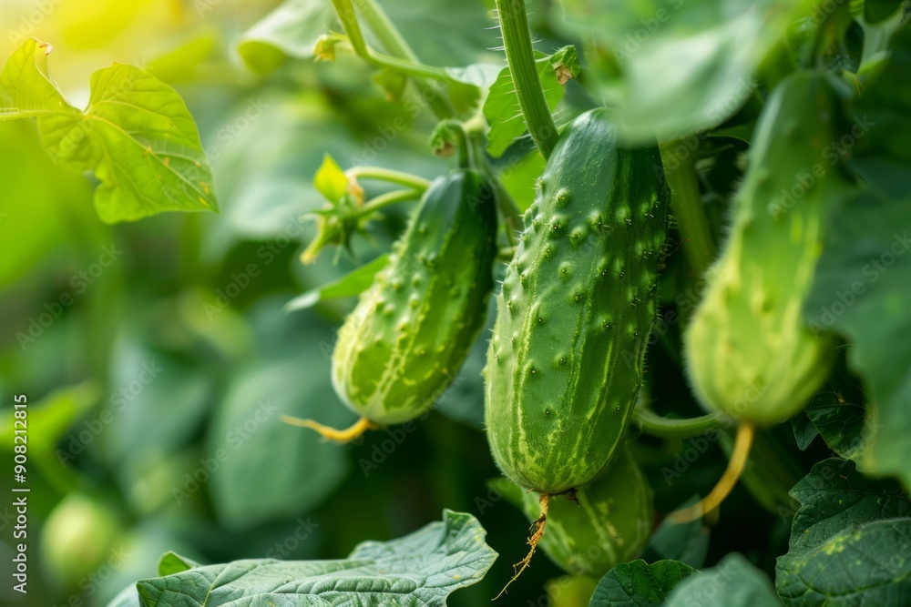 growing green cucumbers in the garden growing green cucumbers in the garden