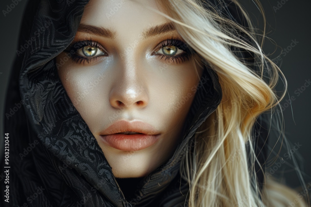 Portrait of a beautiful blonde woman in a hood Portrait of a beautiful blonde woman in a hood