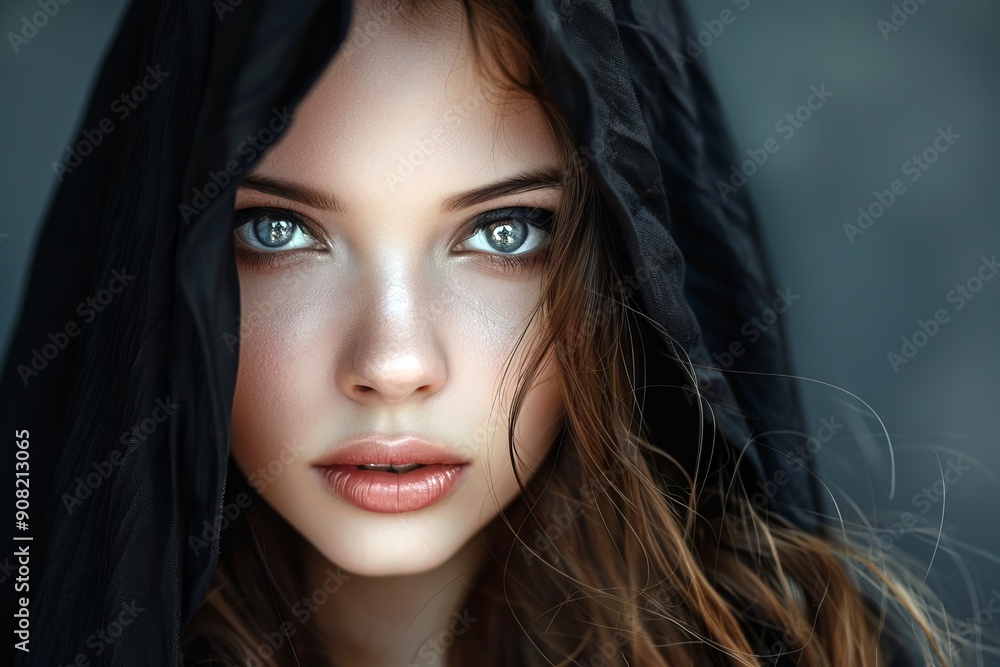 Portrait of a beautiful woman in a hood