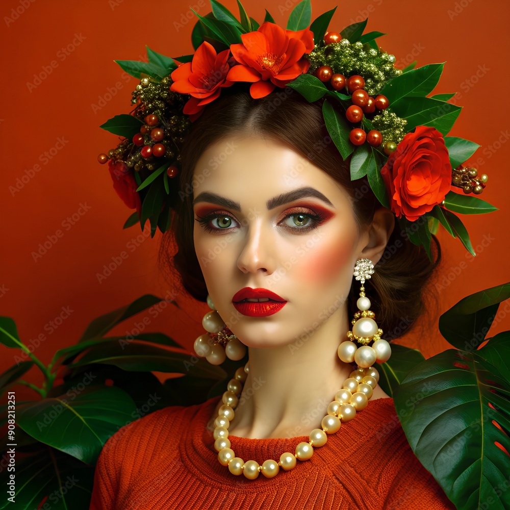 portrait of a woman with flowers portrait of a woman with flowers
