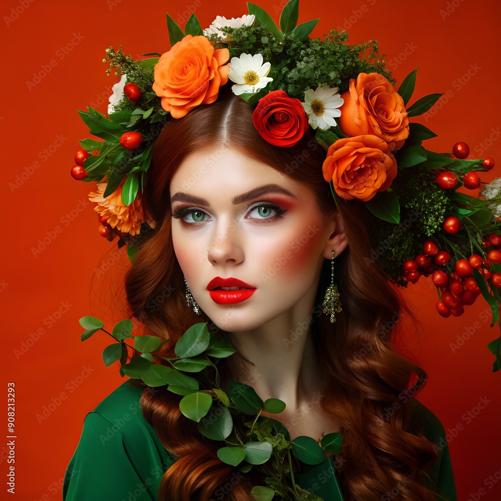 portrait of a woman with flowers portrait of a woman with flowers