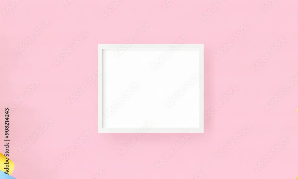 A blank white frame surrounded by colorful ribbons on a pink background, ideal for celebrations, party invitations, and special events A blank white frame surrounded by colorful ribbons on a pink background, ideal for celebrations, party invitations, and special events