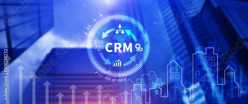 Fototapeta Naklejka Na Ścianę i Meble -  CRM concept, Customer relationship management department, Data exchanges development. customer service, Banking, Techology, Business strategy.