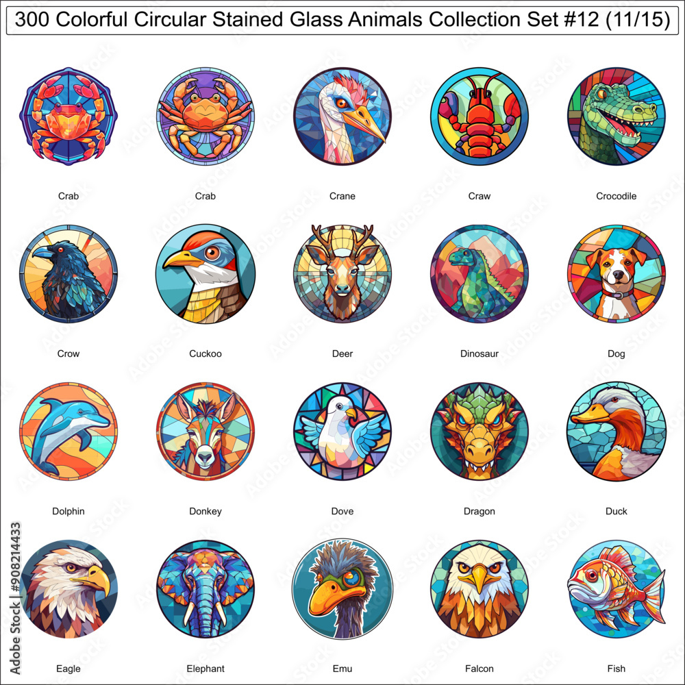 Colorful Circular Stained Glass Animals Bundle Collection Set of 300 Animal Stickers Part 11 Colorful Circular Stained Glass Animals Bundle Collection Set of 300 Animal Stickers Part 11