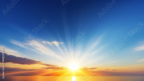 sun shining over a sea under the sky with clouds and light rays in it near shore