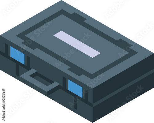 Isometric illustration of a black plastic tool box with metal clasps