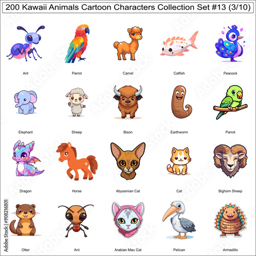 Animals Kawaii Cartoon Characters Bundle Collection Set of 200 Animal Stickers Part 3