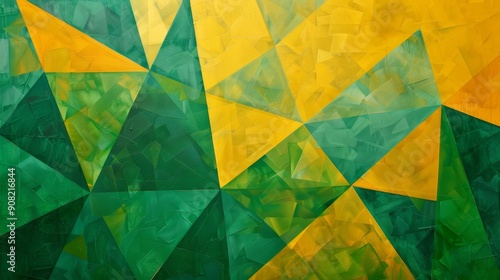 Abstract Geometric Composition in Green and Yellow, acrylic painting, abstract geometric shapes, vibrant colors, green, yellow, painting photo