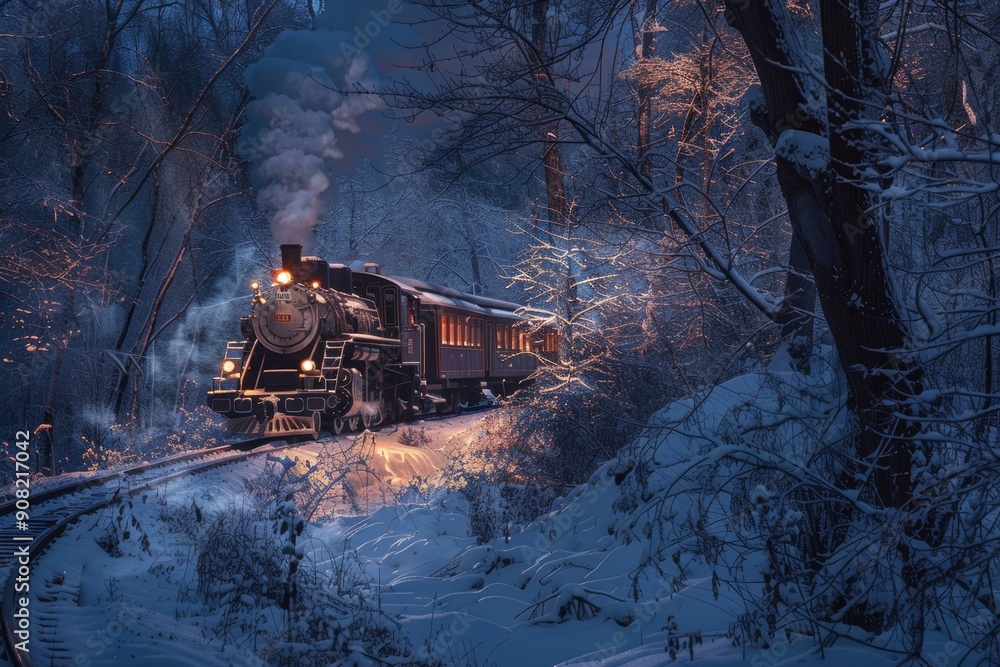 Steam Train Snow. Old Steam Locomotive in Winter Forest Scene, Budapest, Hungary Steam Train Snow. Old Steam Locomotive in Winter Forest Scene, Budapest, Hungary