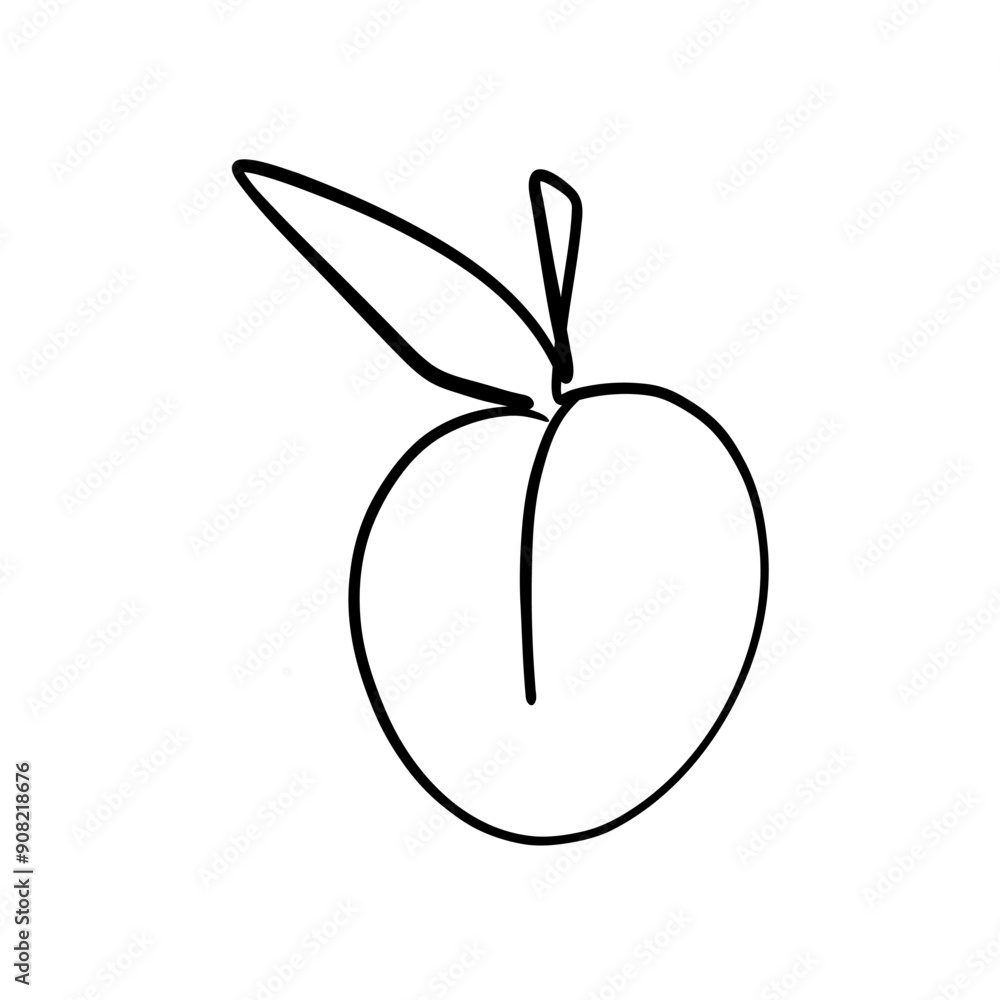 Plum in line art style. One line continuous drawing. Vector hand drawn illustration. Single continuous Line for logo or icon Plum in line art style. One line continuous drawing. Vector hand drawn illustration. Single continuous Line for logo or icon