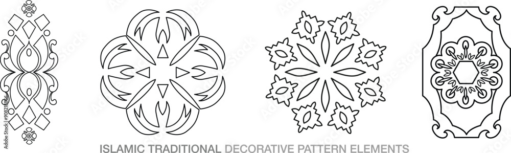 Islamic Asian traditional decorative ornamental floral pattern elements vector outline illustrations black Islamic Asian traditional decorative ornamental floral pattern elements vector outline illustrations black