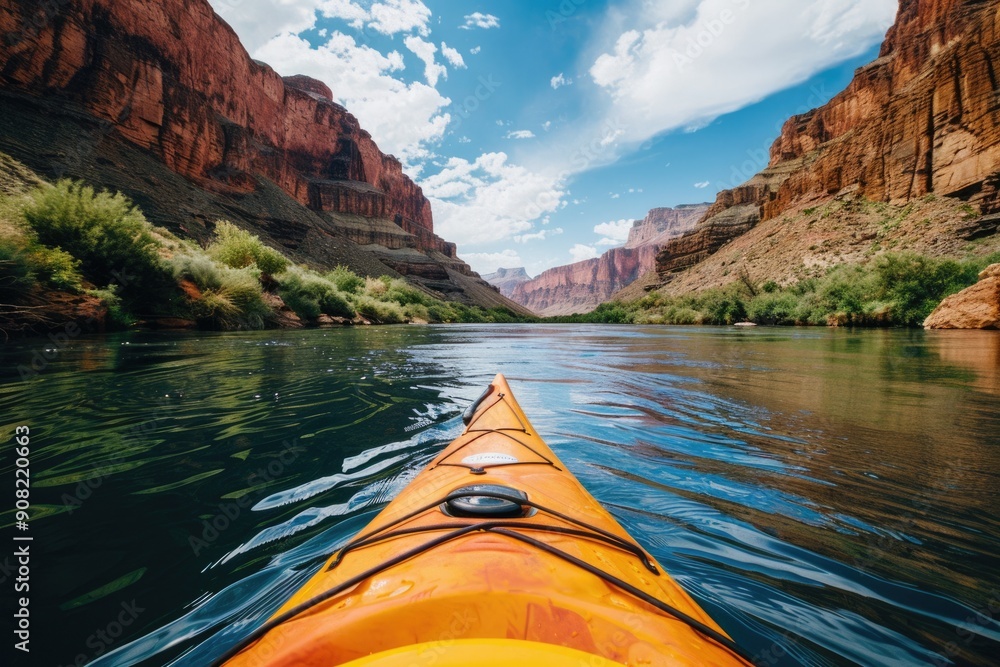 Fototapeta premium Boating On Colorado River. Kayaking Between Lees Ferry and Glen Canyon Dam in Arizona