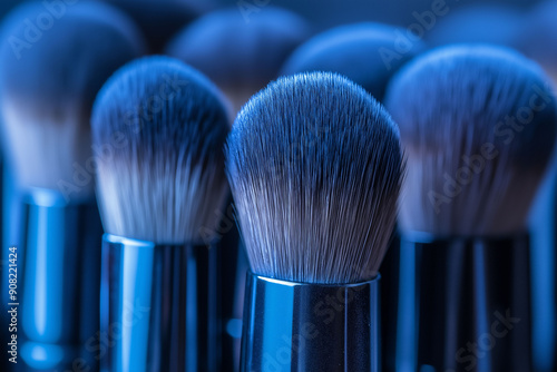 Closeup of soft makeup brushes with bristles in focus, professional cosmetic tools for flawless application, makeup concept