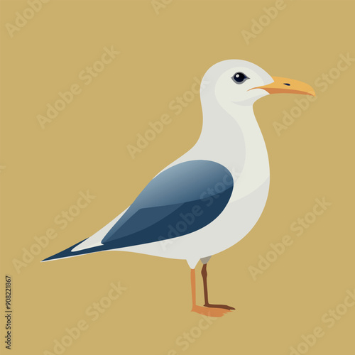 A seagull is standing on a yellow background